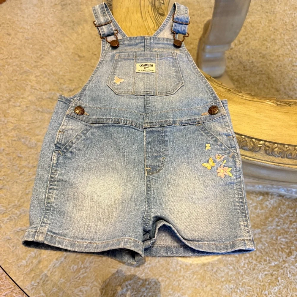 OshKosh B'gosh Overalls Vestbak Flowers Girls Sz 3T Lot of 2 Dress and Shorts